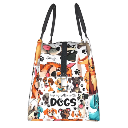 Insulated Lunch Bag with Dog Print - Portable Thermal Cooler Tote for Camping, Picnic & Beach | Reusable Polyester Lunch Box for Women Men Kids, Festive Gift for Christmas Birthday Valentine