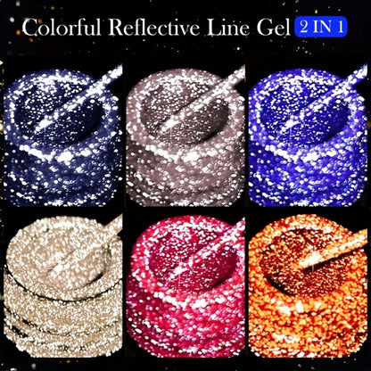 Reflective Glitter Line Gel Nail Polish 9pcs Set – LED Cure Stripe Liner Pull Line Graffiti Sparkling Nail Art Kit for Salon & DIY Home Manicure, 5ml Each Long Lasting Chip Resistant