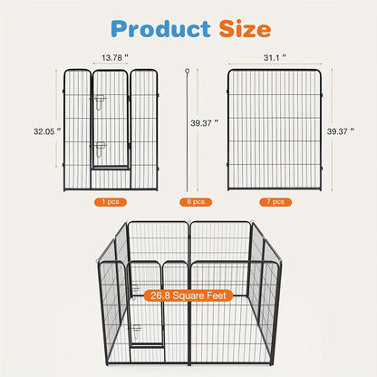 Pet Playpen Exercise Pen for Dogs 8 or 16 Panel Modular Indoor Outdoor Dog Fence - 24 32 40 Inch Height Options for Small Medium Large Dogs & Puppies Sturdy Portable Enclosure