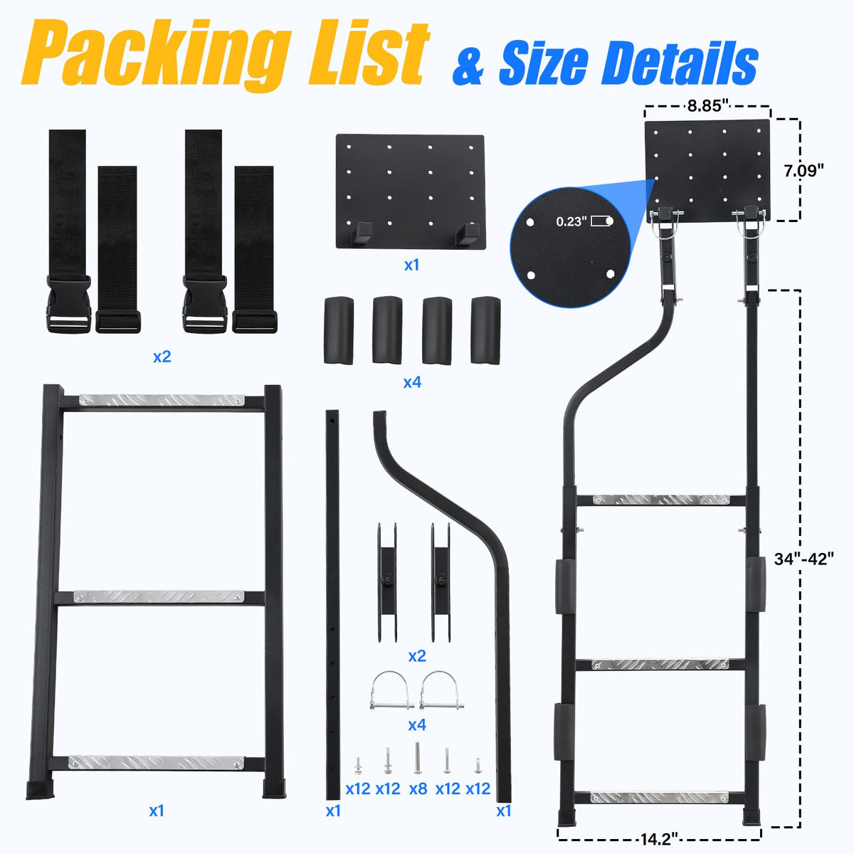1pc Pickup Truck Tailgate Ladder - Universal Fit, Stainless Steel Self Drilling Hex Screws for Easy Install, Durable Aluminum Step Grip Plates, and Sturdy Rubber Ladder Feet, Vehicle Access, Offroad Accessory, Heavyduty Design, Reinforced Steps