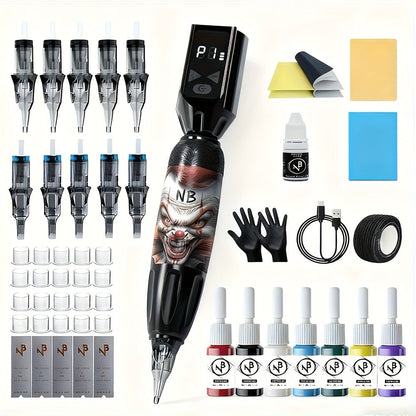 INKSOUL TM-81 Wireless Tattoo Kit Rotary Tattoo Pen with LCD Screen 1100mAh Battery Cordless Tattoo Gun with Needles & Ink Cartridges Complete Set for Beginners & Professional Artists
