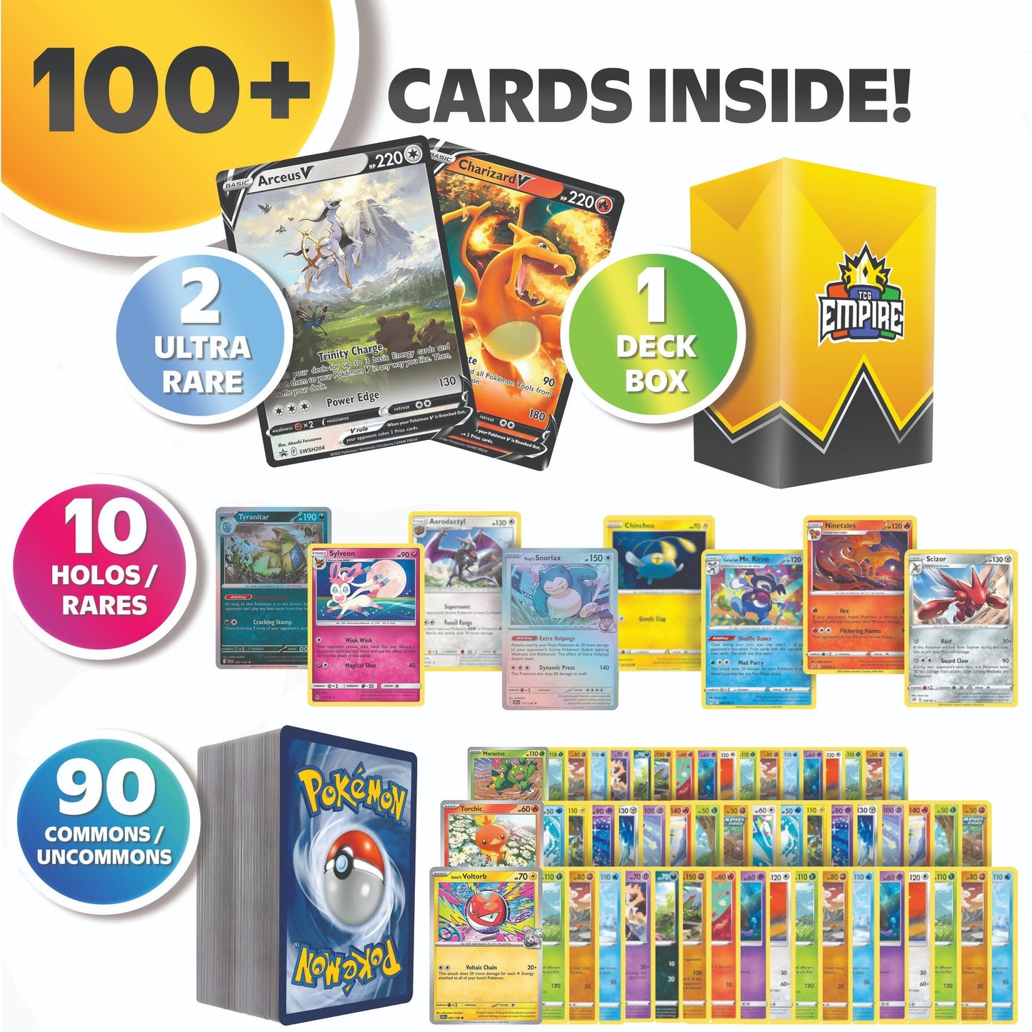 Pokemon Card Bundle 100+ Cards | 2x Ultra Rare Guaranteed EX GX V VMAX Full Art | 10 Holos & Rares | Double Power TCG Collector Gift Set with Storage Box | Authentic Cards