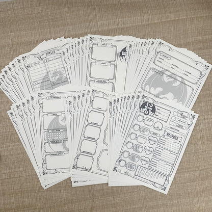 DnD 5e Character Sheet Set with Spell Tracker – A5 Player Journal for Dungeons & Dragons Campaigns, 10 Sets x 6 Unique Pages (60 Pages Total), Complete RPG Role Playing Game Accessory & Gift for Players & DMs