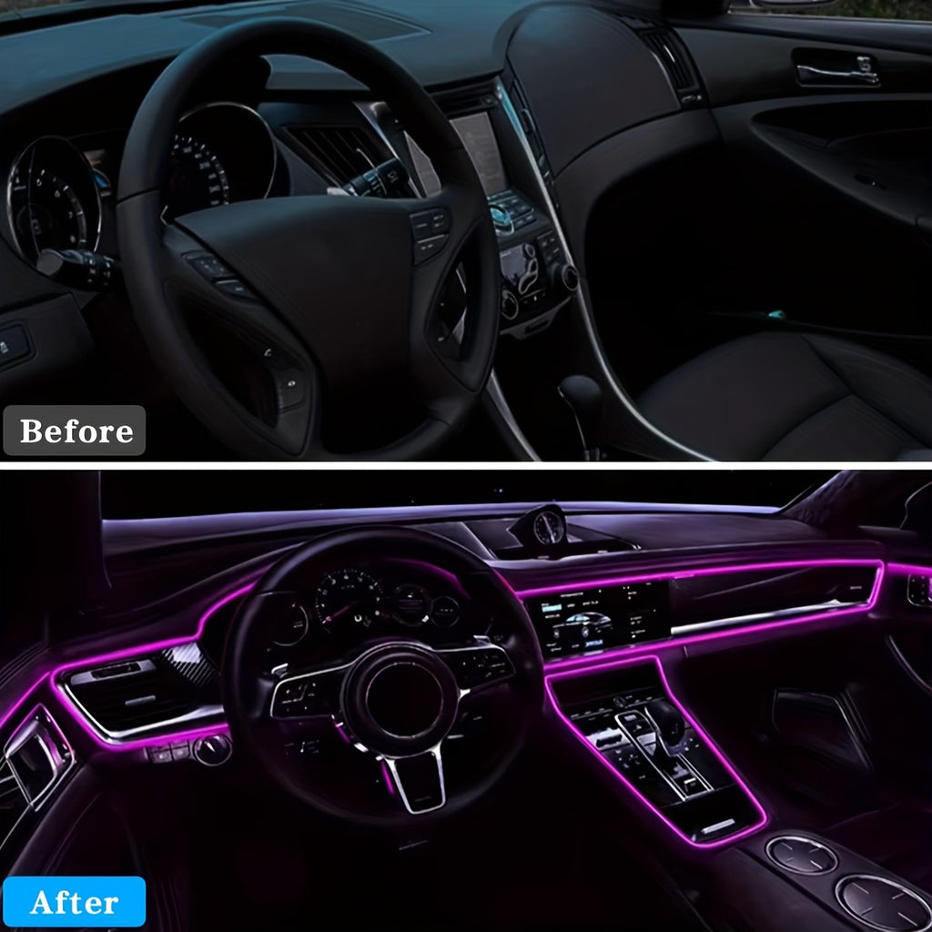 2pcs/Set16ft 5V USB Auto Neon Light Strip, EL Wire Car Interior LED Strips Lights, Electroluminescent Vehicle Interior Ambient Lighting Decor Accessories, Universal for RV, SUV, Truck Car