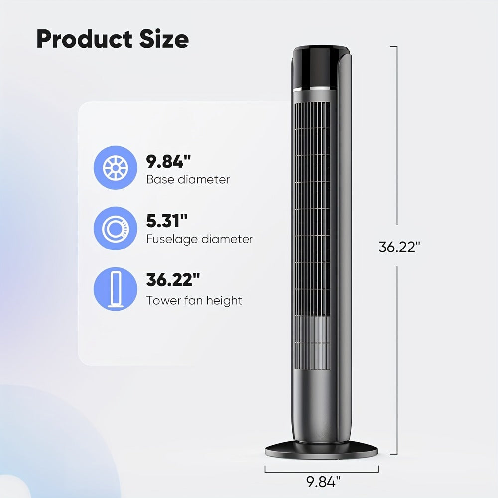 Bladeless Tower Fan 36 Inch | Remote Control, 5-Speed Settings & 4 Operating Modes, Whisper-Quiet 28dB, 12-Hour Timer, Oscillating Standing Fan for Home, Bedroom & Office – Titanium Gray & Black
