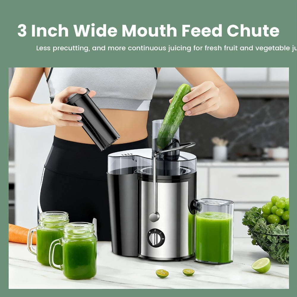Centrifugal Juicer 600W Wide Mouth Juice Extractor - 3-Inch Feed Chute, High Juice Yield, Fast Juicing, Easy to Clean Detachable Design for Vegetables & Fruits, Multifunctional Juicer Machine