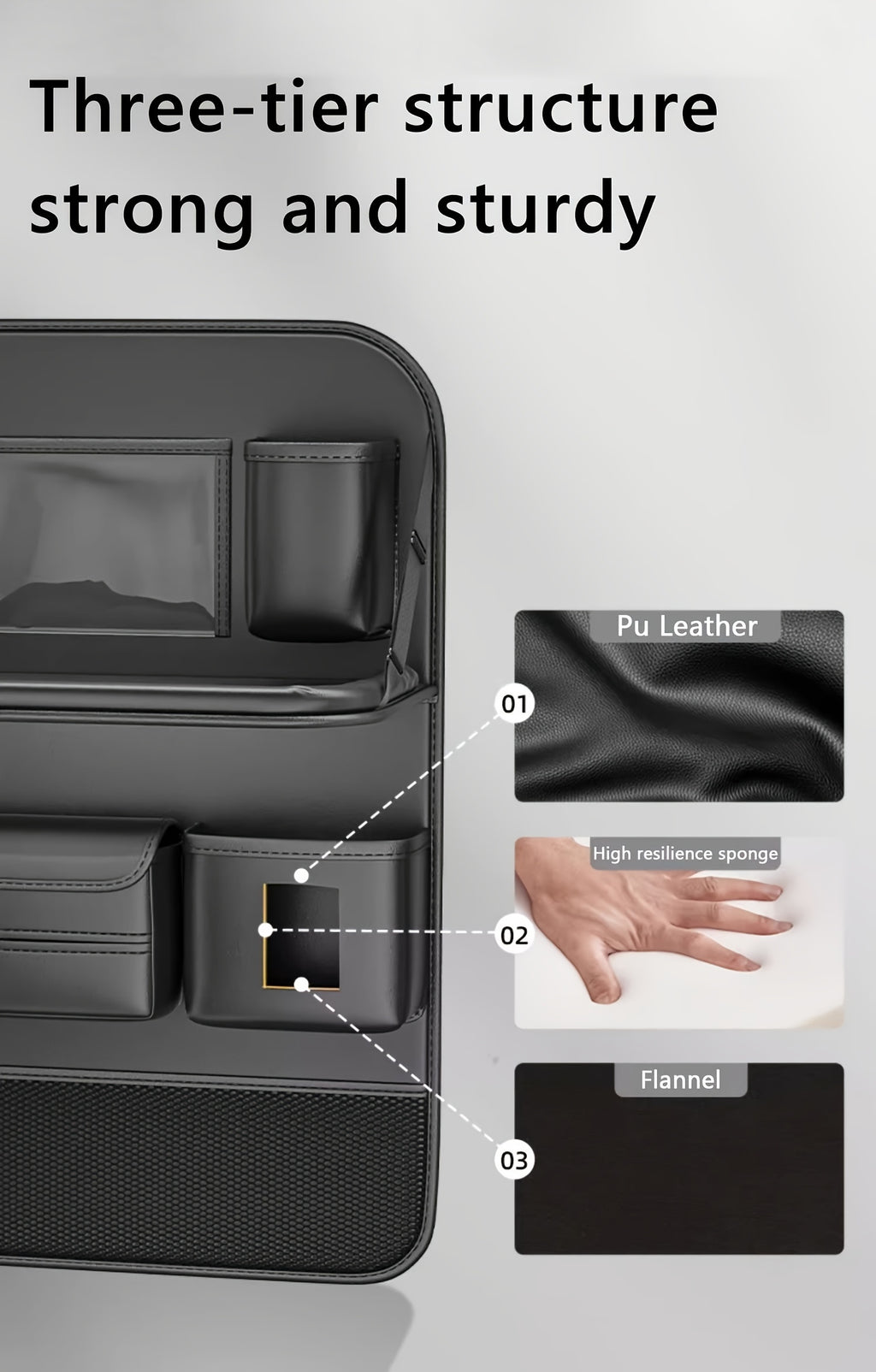 Faux Leather Premium Car Seat Back Organizer Travel Additions Seat Storage Bag Back Seat Dining Table And Cup Holder Universal Model