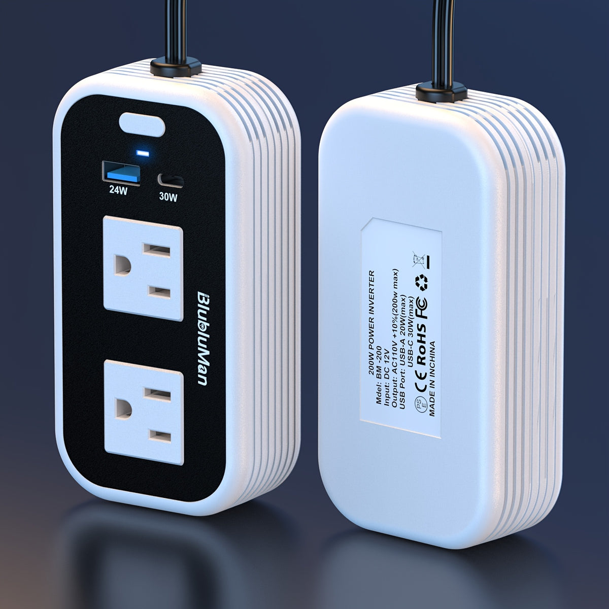200W Car Power Inverter, Blubluman DC 12V To 110V AC Car Plug Adapter Outlet With 30W PD Charger, QC3.0 Fast Charger 24W, Power Inverter For Vehicles, Outlet For Laptop Computer Charger