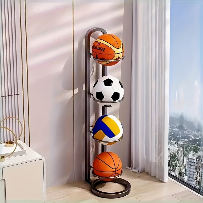 Basketball Storage Rack 3 4 5 Layer | Sports Ball Display Stand for Basketball Football Volleyball | Freestanding Ball Holder Organizer for Home Gym Garage Indoor Outdoor Use