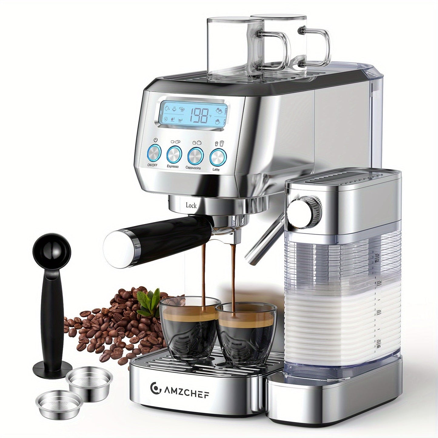 Espresso Machine 20 Bar with Automatic Milk Frother – Dual Boiler Coffee Maker, Touch Control, Cappuccino & Latte Machine with Dual Wall Filters, Includes Milk Frother, Easy to Use for Home & Gifts