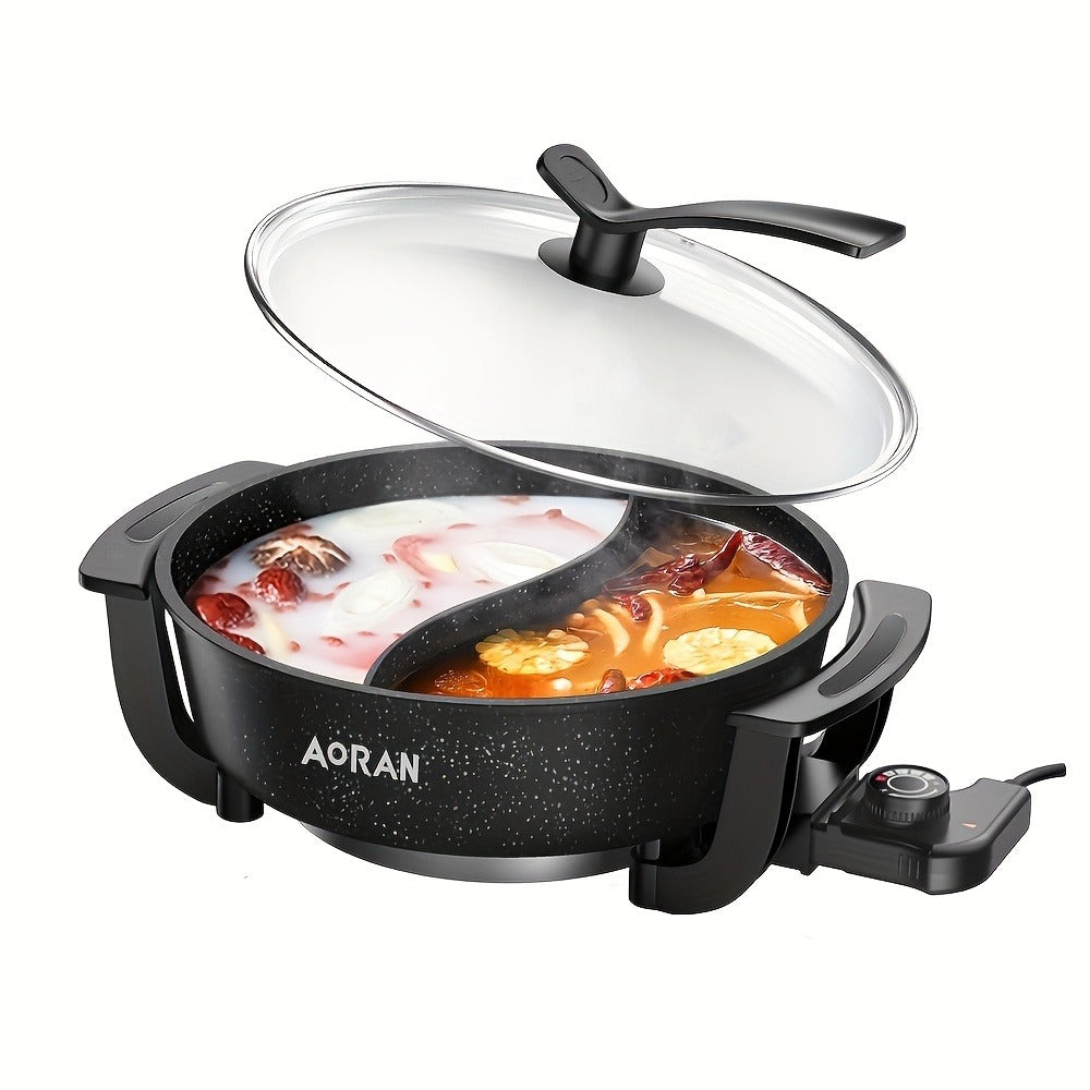 Mandarin Duck Hot Pot Electric – Large Capacity Non-Stick Divided Hot Pot for Steaming, Boiling, Frying & Stewing, Quick Heating, US Plug, Perfect for Family Hot Pot Night