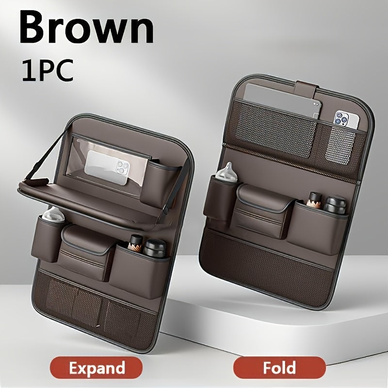 Faux Leather Premium Car Seat Back Organizer Travel Additions Seat Storage Bag Back Seat Dining Table And Cup Holder Universal Model