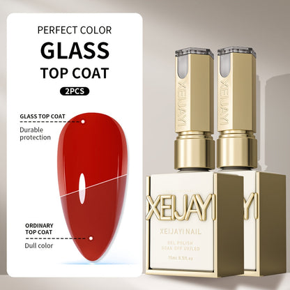 Gel Nail Top Coat 2pcs Glass Sealer Ultra-Bright High-Gloss Long-Lasting Wear-Resistant — Anti-Fouling Chip-Free Nail Protector Electroplated Bottle for Salon & Home Nail Art Women