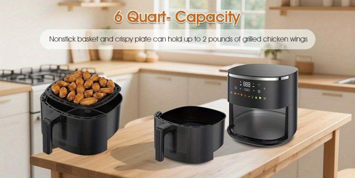 Air Fryer 6QT with 8 Preset Functions, Visible Window, Adjustable Temperature & Timer – Large Capacity Oil-Free Cooker for Crispy Fries, Chicken, Vegetables & More, Easy to Clean Home Kitchen