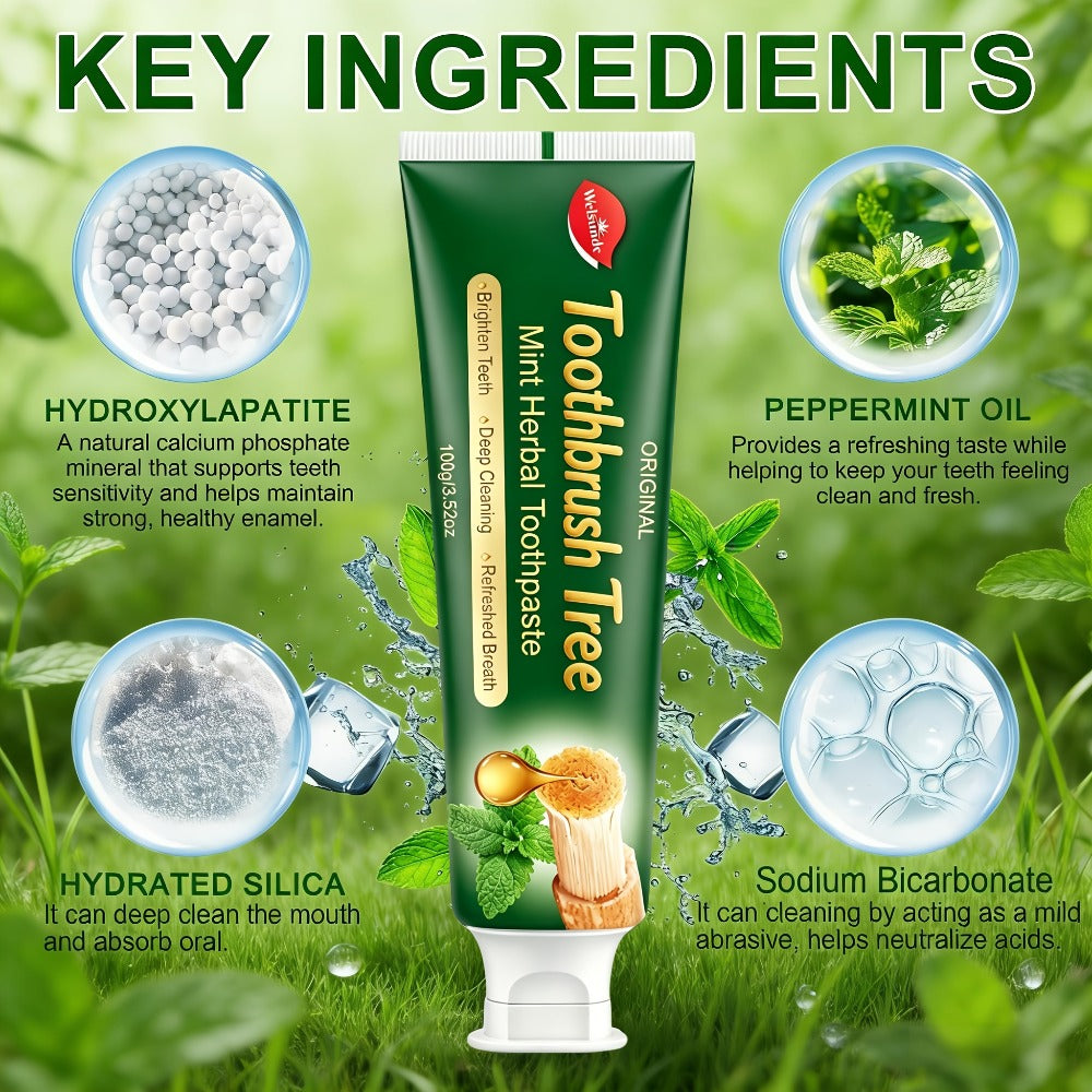 Natural Toothpaste 3-Pack – Herbal Mint Formula for Sensitive Gums & Teeth, Long-Lasting Freshness, Gentle Deep Cleaning Dental Care for Men & Women, Sleek Tube Design with Natural Ingredients