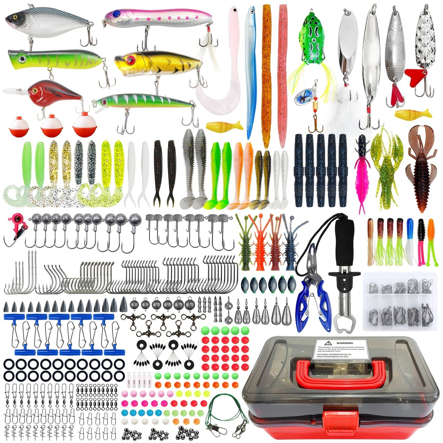 491-Piece Fishing Lures Kit – Complete Tackle Box Set with Soft Lures, Sinker Weights, Hooks, Jigs, Spinnerbait, Crankbait, Minnow & Plier for Freshwater & Saltwater | Fishing Gifts for Men
