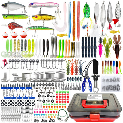 491-Piece Fishing Lures Kit – Complete Tackle Box Set with Soft Lures, Sinker Weights, Hooks, Jigs, Spinnerbait, Crankbait, Minnow & Plier for Freshwater & Saltwater | Fishing Gifts for Men