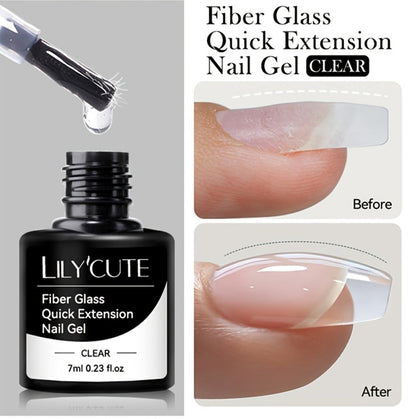 Nail Extension Builder Gel 3pcs - Fiberglass Construction Gel for Broken Nail Repair & Nail Extension, Clear UV LED Soak-Off Fiber Glass Gel Varnish, DIY Salon Nail Kit
