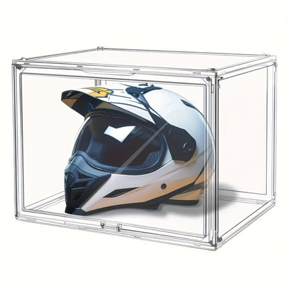 XL Clear Stackable Acrylic Storage Bins with Magnetic Lid – Dustproof Large Display Case for Figures, Collectibles, Helmets, Shoes, Bags, Books, 50L Foldable Organizer 1/2pcs