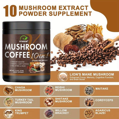 Mushroom Coffee Blend Powder 210g – Instant Coffee with Lion's Mane, Reishi, Cordyceps, Chaga & Chanterelle | 5-Mushroom Functional Coffee for Focus, Energy & Immune Support | Great Wellness Gift