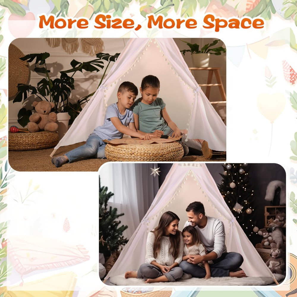 Kids Teepee Tent Indoor Outdoor Play Tent – Nordic Conical Princess Playhouse, Washable Kids Play Tent for Toddlers & Children | White, Blue, Pink, Star | Birthday Christmas Gift
