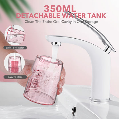 Cordless Water Flosser Oral Irrigator 5 Modes — 6 Interchangeable Tips, IPX7 Waterproof, 350ml Tank, Rechargeable, Ideal for Braces, Bridges & Implants, Home & Travel Teeth Cleaning