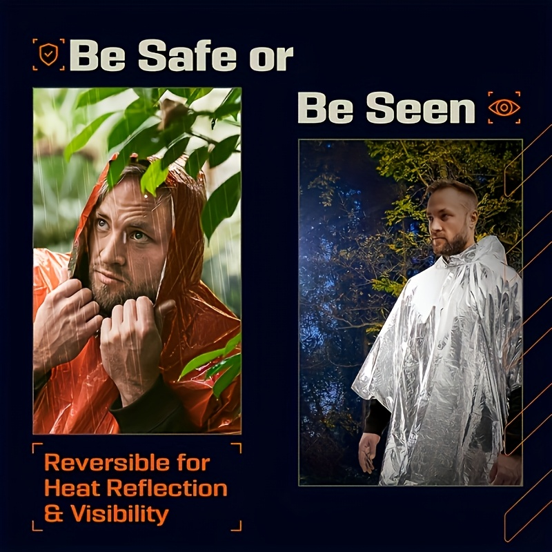 Emergency Mylar Survival Blanket Poncho 6-Pack | Waterproof Windproof Thermal Foil Space Blanket with Hood | Retains 90% Body Heat | Portable Outdoor Camping Hiking Gear Kit for Adults