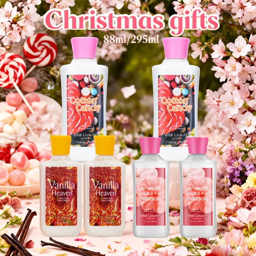 Scented Body Lotion & Hand Cream Vitamin C Glycerin Deep Moisturizing - Japanese Cherry Blossom Vanilla Cotton Candy Dry Skin Hydrating Lotion Women Men All Skin Types Gift