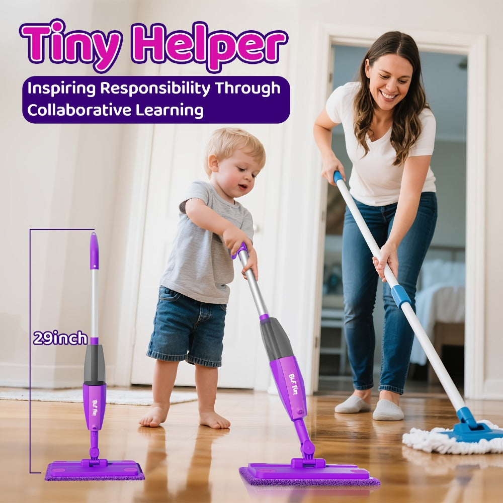 Kids Spray Mop Toy with Real Water Sprayer – Pretend Play Cleaning Set for Toddlers Girls Boys Ages 3 4 5 6, Purple Lightweight Mop, Fun Housekeeping Gift
