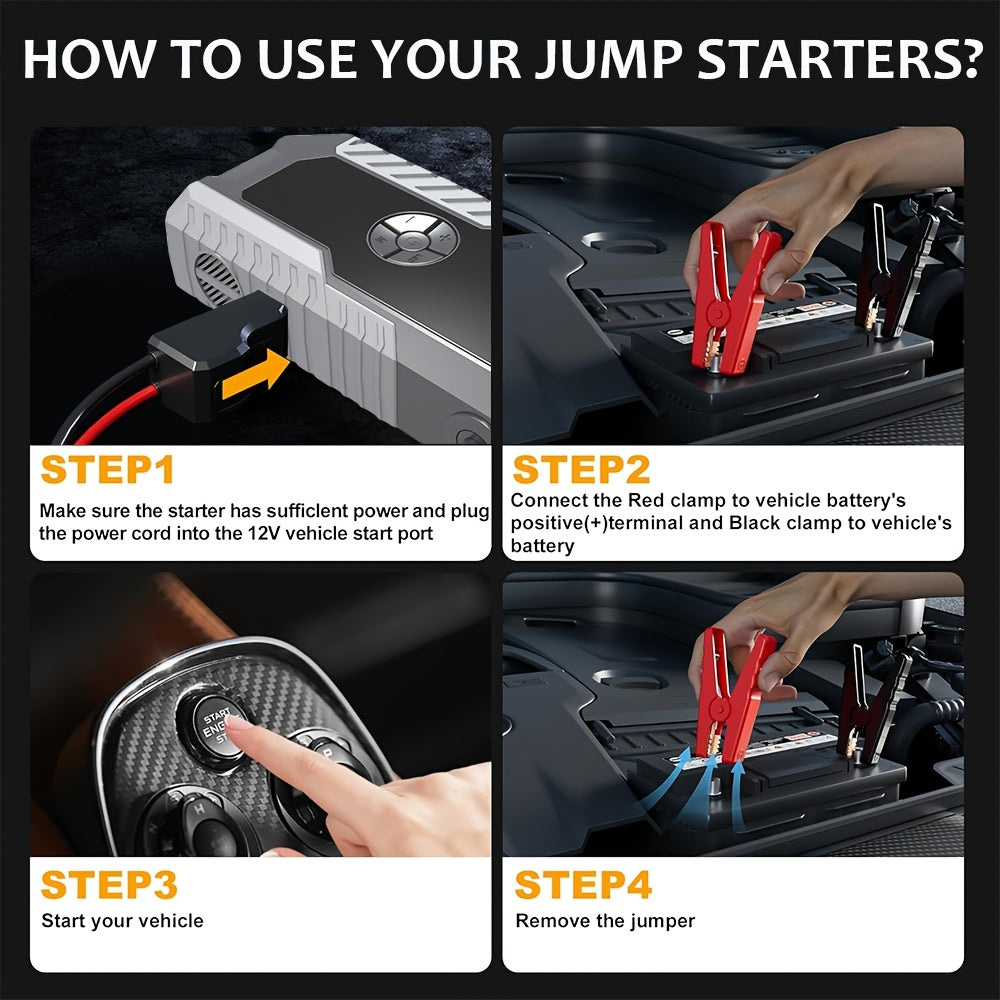 9-in-1Car Jump Starter 6500A 12V Portable Battery Booster with Air Compressor 160PSI, Emergency Power Bank for Car, LED Light Roadside Jump Starter Kit/4000A Portable Wireless Car Jump Starter