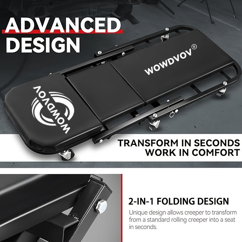 Auto Repair Bench with Roller Moving Tool Tray(Sold Separately), Wheel X Mechanical Climber 3-In-1/2-In-1 Z-Shaped Seat with 500 Pound Capacity, Foldable And Adjustable Rolling Garage Folding, Lying Down, Sitting And Leaning with 6 Wheel Rollers