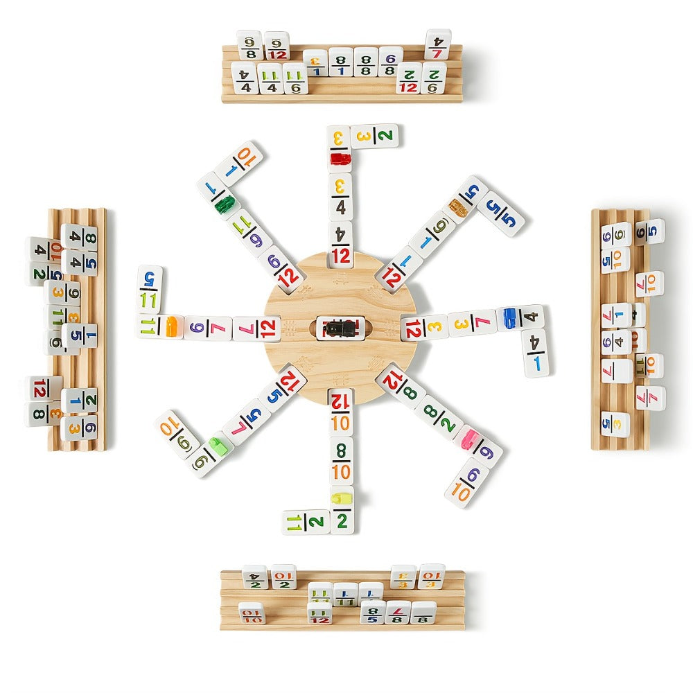Mexican Train Dominoes Double 12 Set – 91 Colorful Tiles, 9 Metal Trains & 4 Wooden Racks, Complete Strategy Board Game with EVA Travel Case for Family Game Night, Adults & Kids, Classic Christmas & Holiday Gift