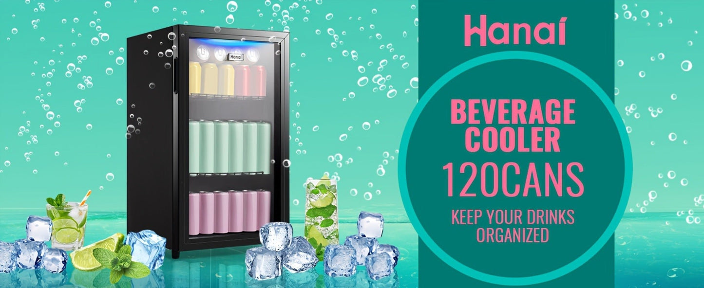 Beverage Refrigerator with Glass Door, Mini Drink Cooler Fridge with Blue LED Light, 3 Adjustable Shelves & R600a Compressor – 1.7 or 3.5 Cu Ft Freestanding Bar Fridge for Home, Office, Dorm and Bar