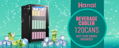 Beverage Refrigerator with Glass Door, Mini Drink Cooler Fridge with Blue LED Light, 3 Adjustable Shelves & R600a Compressor – 1.7 or 3.5 Cu Ft Freestanding Bar Fridge for Home, Office, Dorm and Bar