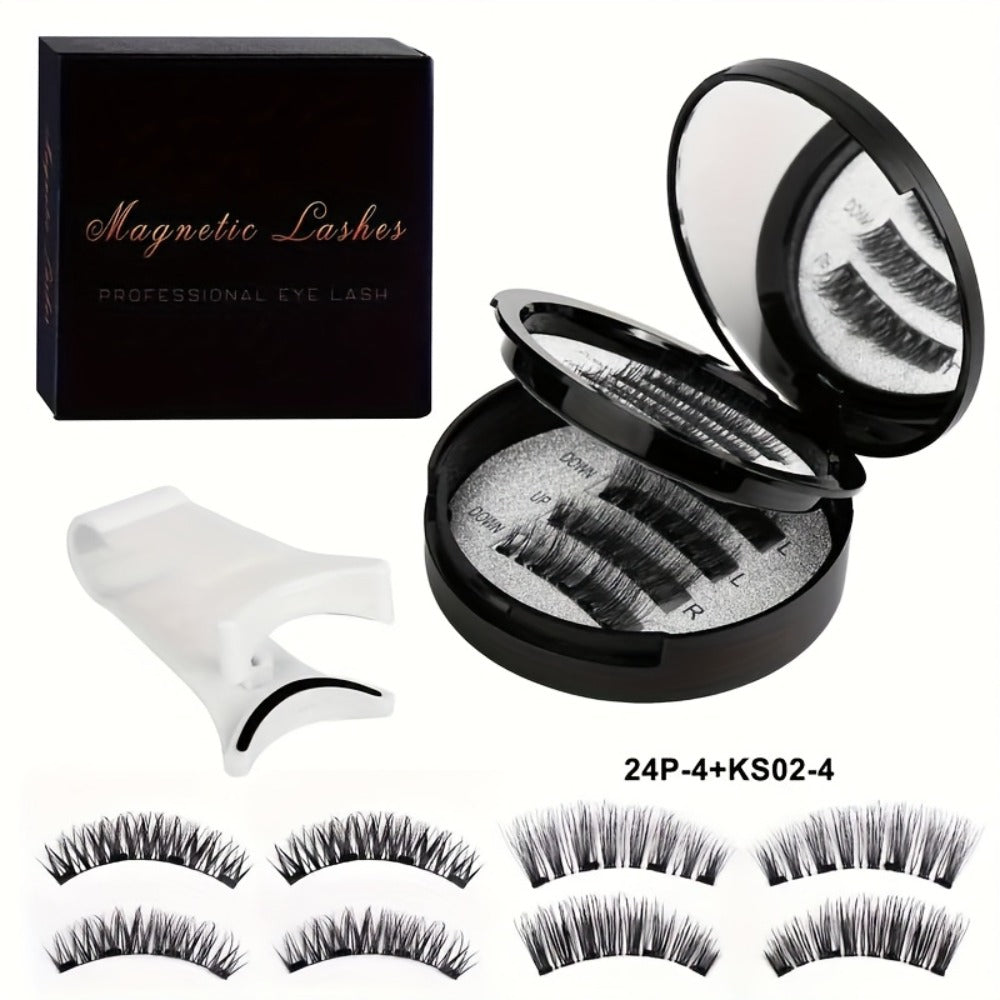 Waterproof 3D Magnetic Lashes 8Pcs Reusable Double Strip False Eyelashes Set with Clips & Glue – Natural Look for Women, Daily Wear, Parties & Special Occasions