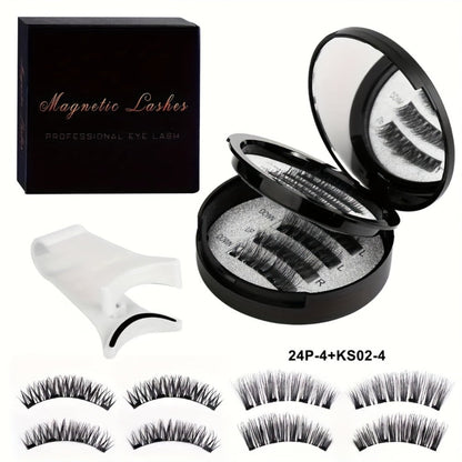 Waterproof 3D Magnetic Lashes 8Pcs Reusable Double Strip False Eyelashes Set with Clips & Glue – Natural Look for Women, Daily Wear, Parties & Special Occasions