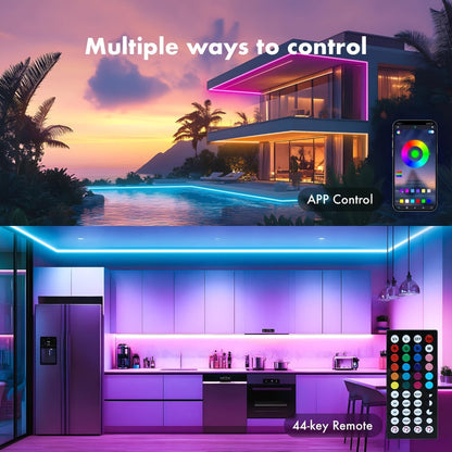 RGB LED Rope Lights with App & Remote Control, IP65 Waterproof Flexible Neon Strip, Music Sync, Multiple Modes, for Gaming Setup, Bedroom, Living Room, Indoor & Outdoor Decoration – 10m & 20m Available