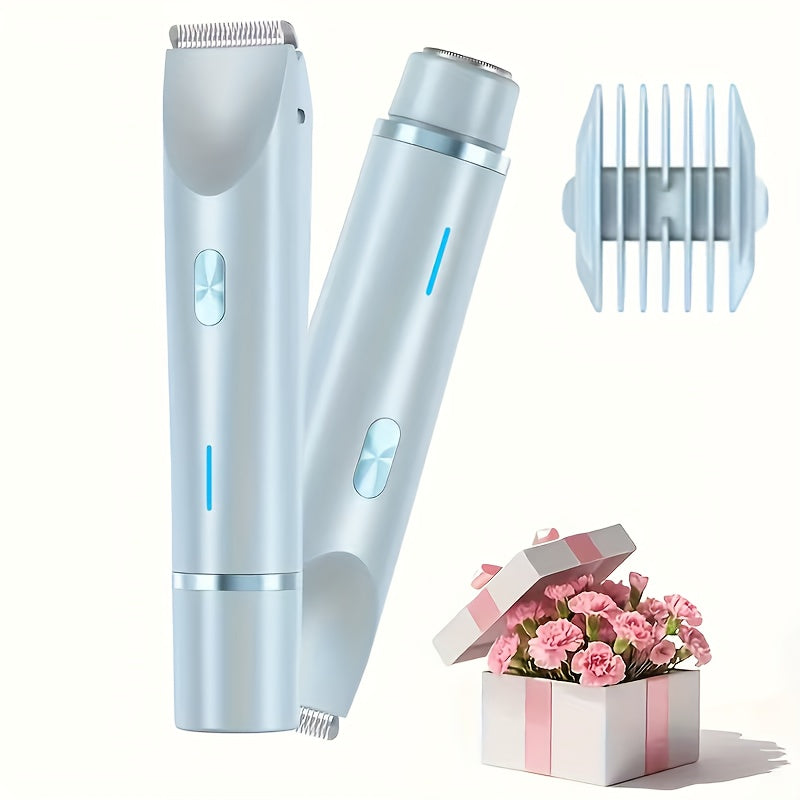 Electric Bikini Razor 2-in-1 Women USB Rechargeable Dry Wet Face Shaver - Painless Hair Removal Bikini Line Underarms Legs Arms Face Portable Cordless Lady Shaver Pink Purple Blue