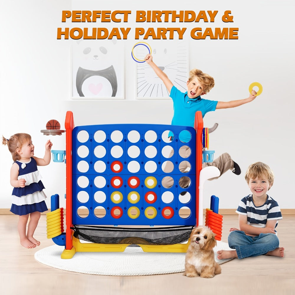 Giant Connect Four Game Adjustable Height 2.6-3.2 Ft – Extra Large Outdoor Lawn Game Board with Quick-Release Slider & Storage Bag for Family Parties, Kids & Adults, Indoor Outdoor Fun