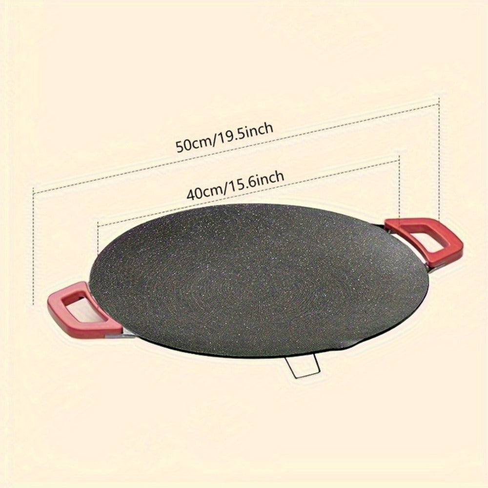 Korean BBQ Grill Pan – Round Non-Stick Multi-Functional Electric Grill Pan with Red Handle & Adjustable Settings, Home & Outdoor BBQ Pot for Family Gatherings, Available in 14.17" & 15.75"