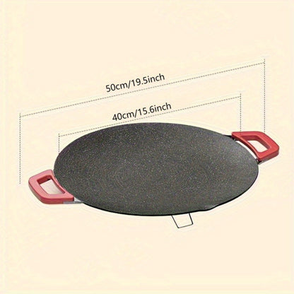 Korean BBQ Grill Pan – Round Non-Stick Multi-Functional Electric Grill Pan with Red Handle & Adjustable Settings, Home & Outdoor BBQ Pot for Family Gatherings, Available in 14.17" & 15.75"