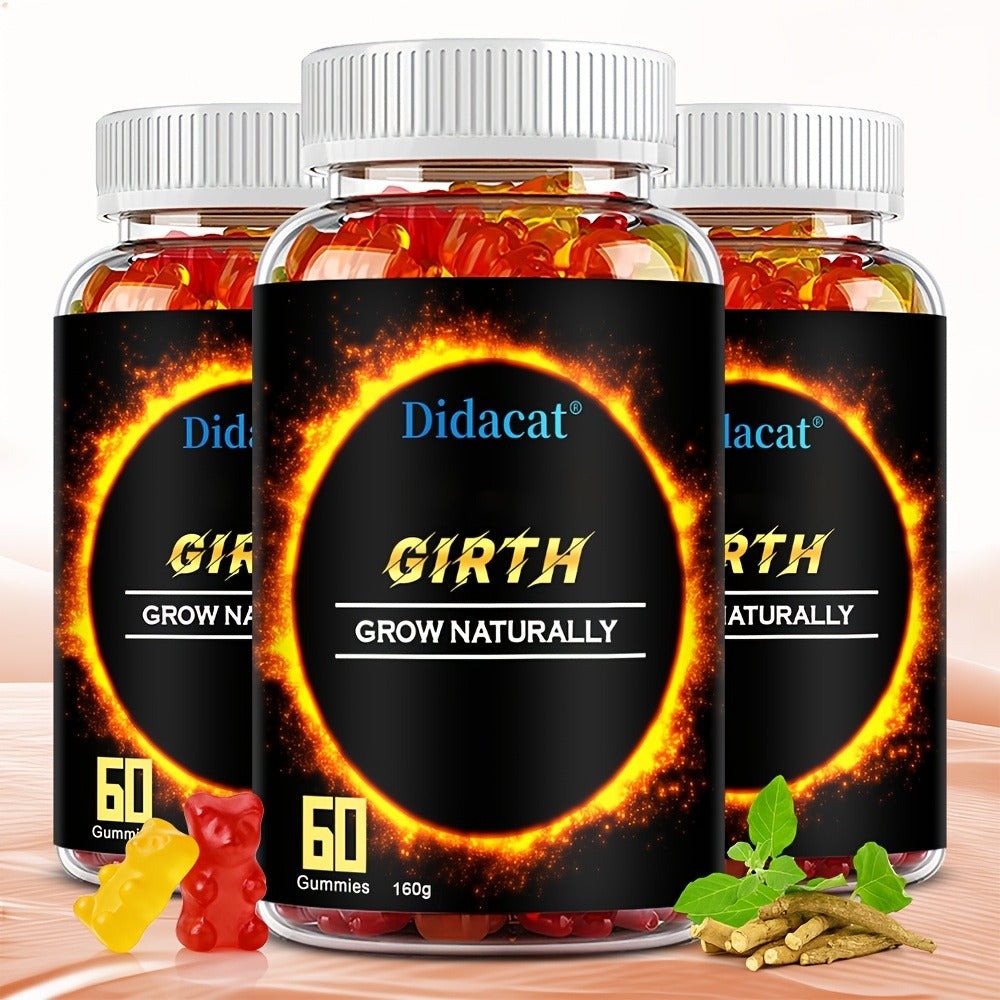 Ashwagandha Gummies for Men — GIRTH Male Vitality & Energy Supplement with KSM-66 Ashwagandha for Strength, Stress Relief & Hormonal Balance | Natural Performance Boost | 60 Gummies Per Bottle | 1 or 3 Pack