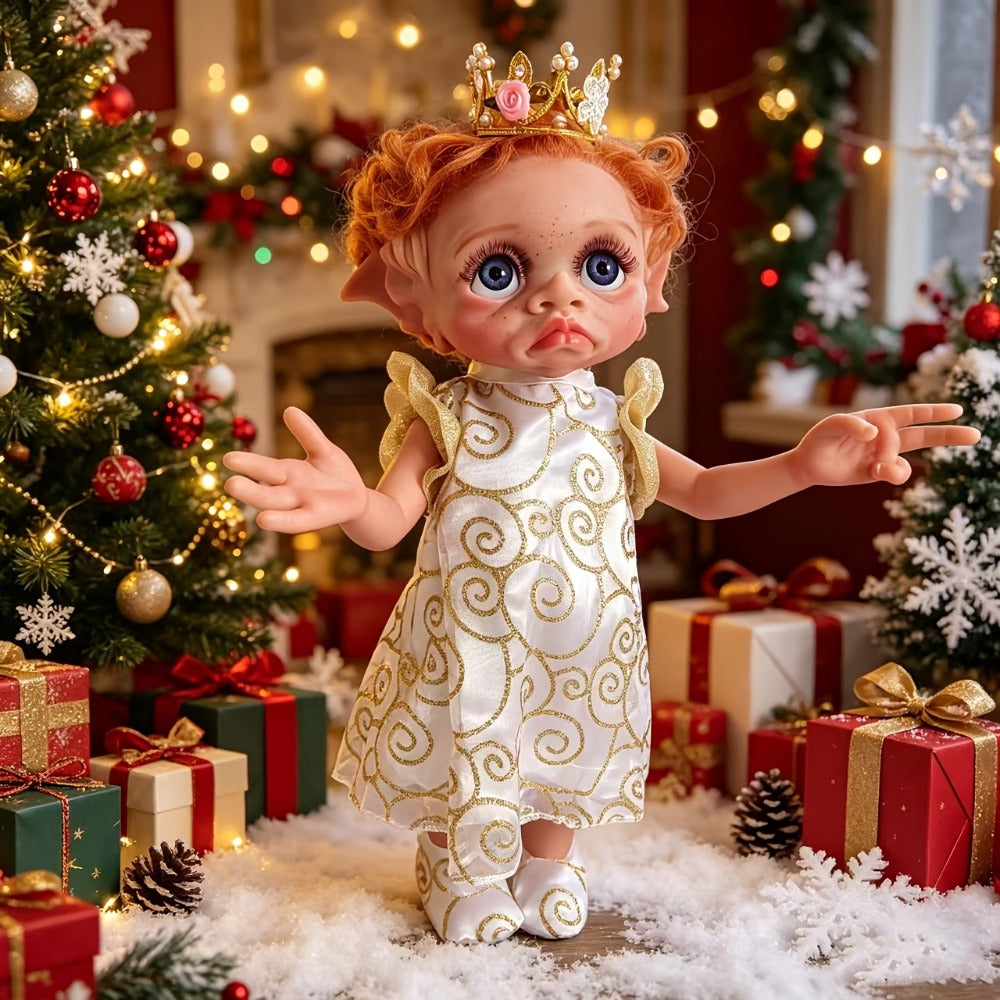 Fairy Elf Reborn Doll 15 Inch Soft Vinyl Full Body Hand-Painted Collectible Art Doll with Wavy Hair & Crown – Poseable Fantasy Girl Doll Gift for Kids Halloween Christmas Birthday