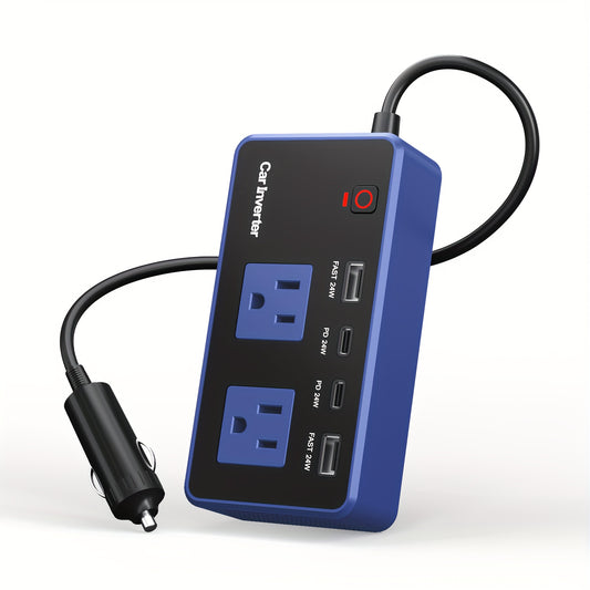 Power Inverter for Vehicles Car Accessories, USB Charger DC 12V to 110V Converter 200W Inverter Car Charger Adapter Outlet with USB Ports 4.8A 24W USB-C USB-A, Car Plug Adapter for Laptop Travel Camping Road Essentials Power Converter