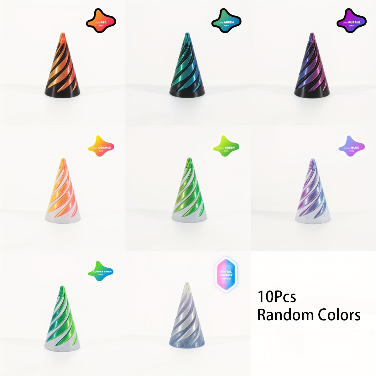 3D Printed Spiral Fidget Cone 10 Pack – Impossible Pyramid Spiral Tree & Carrot Stress Relief Toy, Unique Fish Tank Decoration, Office Desk Novelty Gift for Adults, Blue or Random Color