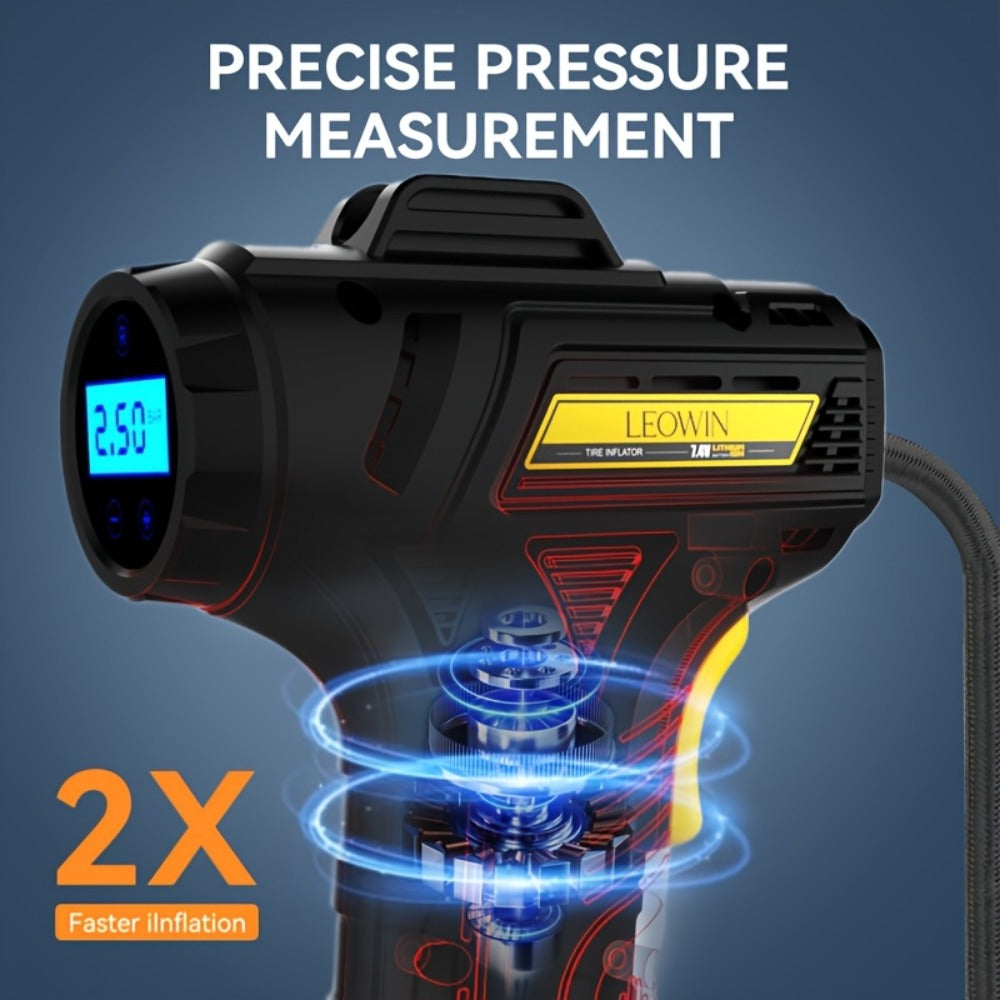 Portable Tire Inflator Air Compressor 150 PSI Cordless with Auto-Shutoff Digital Pressure Gauge LED Light Wireless USB Charging for Car Motorcycle Bike Ball