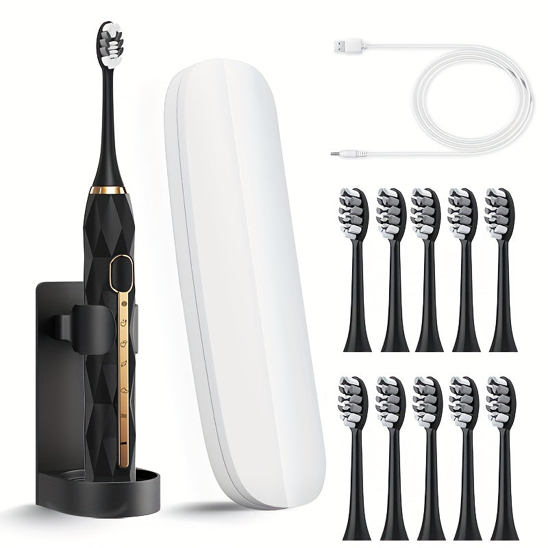 Sonic Electric Toothbrush IPX8 Waterproof USB Rechargeable with 10 Replacement Heads, Intelligent Timer, Travel Case & Charging Base – 5 Colors for Men & Women