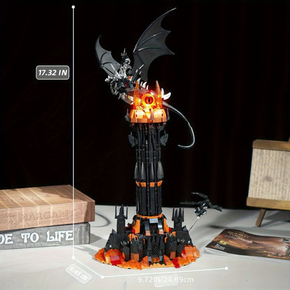 Dragon Castle Building Set Black Dragon Guardian Tower – Dark Fantasy Assembly Model Kit for Adults & Teens, Gothic Magic Tower Display Piece, Halloween Birthday Gift for Dragon & Fantasy Fans