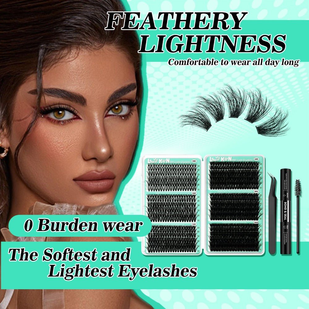 Lash Clusters Kit 708Pcs with Tweezers, Glue & Brush – Soft Silky Fiber False Eyelashes Full Voluminous DIY Lash Extension Set for Party, Wedding, Bridal & Daily Makeup, Beginner to Pro