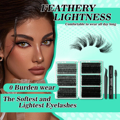 Lash Clusters Kit 708Pcs with Tweezers, Glue & Brush – Soft Silky Fiber False Eyelashes Full Voluminous DIY Lash Extension Set for Party, Wedding, Bridal & Daily Makeup, Beginner to Pro